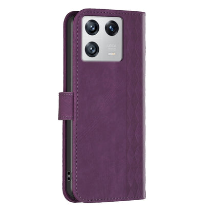 For Xiaomi 13 Plaid Embossed Leather Phone Case(Purple) - Xiaomi Cases by buy2fix | Online Shopping UK | buy2fix