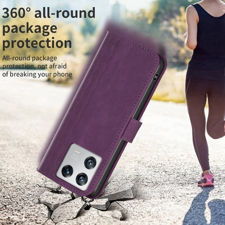 For Xiaomi 13 Plaid Embossed Leather Phone Case(Purple) - Xiaomi Cases by buy2fix | Online Shopping UK | buy2fix
