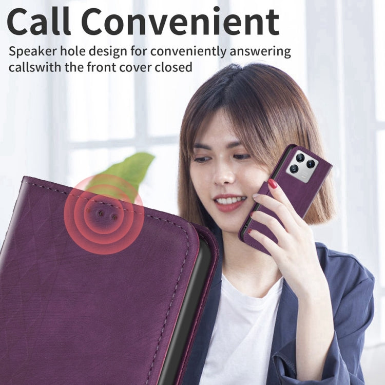 For Xiaomi 13 Plaid Embossed Leather Phone Case(Purple) - Xiaomi Cases by buy2fix | Online Shopping UK | buy2fix