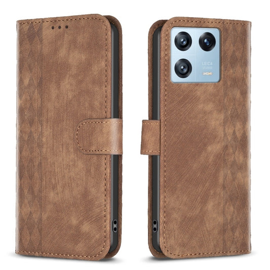 For Xiaomi 13 Pro Plaid Embossed Leather Phone Case(Brown) - Xiaomi Cases by buy2fix | Online Shopping UK | buy2fix