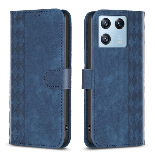 For Xiaomi 13 Pro Plaid Embossed Leather Phone Case(Blue) - Xiaomi Cases by buy2fix | Online Shopping UK | buy2fix