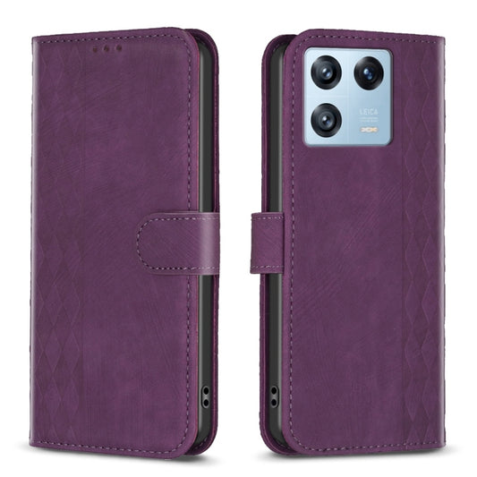 For Xiaomi 13 Pro Plaid Embossed Leather Phone Case(Purple) - Xiaomi Cases by buy2fix | Online Shopping UK | buy2fix