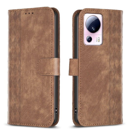 Pour Xiaomi 13 Lite 5G / Civi 2 Étui de téléphone en cuir gaufré à carreaux (marron)