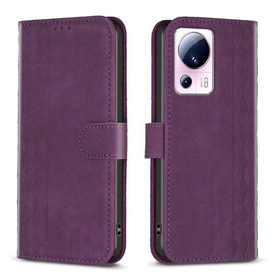 For Xiaomi 13 Lite 5G / Civi 2 Plaid Embossed Leather Phone Case(Purple)