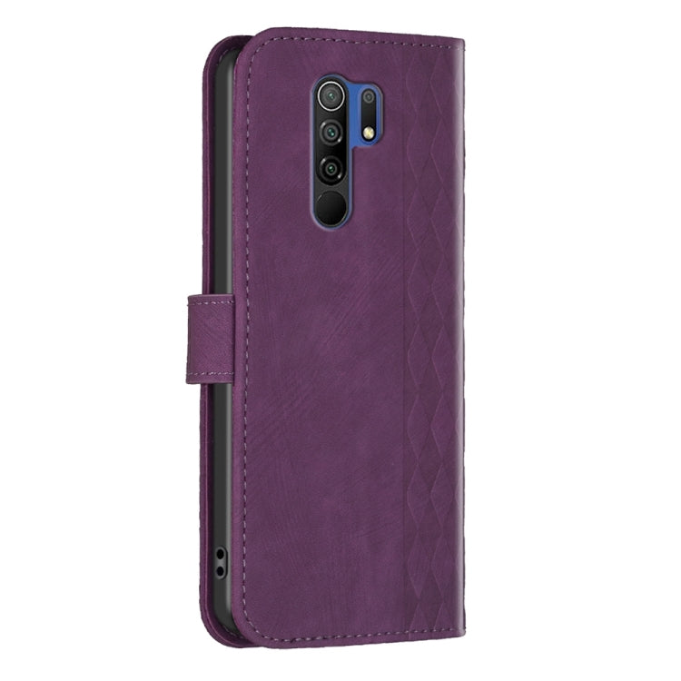 For Xiaomi Redmi 9 Plaid Embossed Leather Phone Case(Purple) by buy2fix