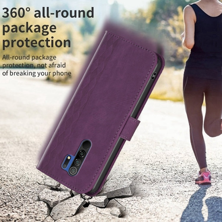 For Xiaomi Redmi 9 Plaid Embossed Leather Phone Case(Purple) by buy2fix