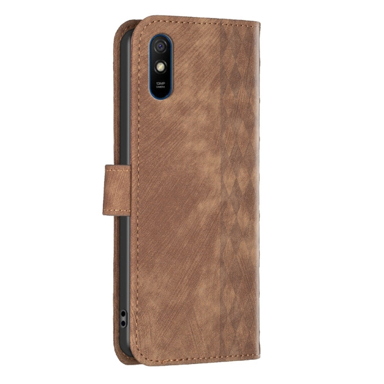 For Xiaomi Redmi 9A Plaid Embossed Leather Phone Case(Brown) by buy2fix