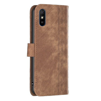 For Xiaomi Redmi 9A Plaid Embossed Leather Phone Case(Brown) by buy2fix