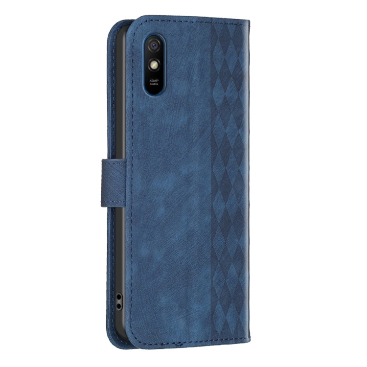 For Xiaomi Redmi 9A Plaid Embossed Leather Phone Case(Blue) by buy2fix