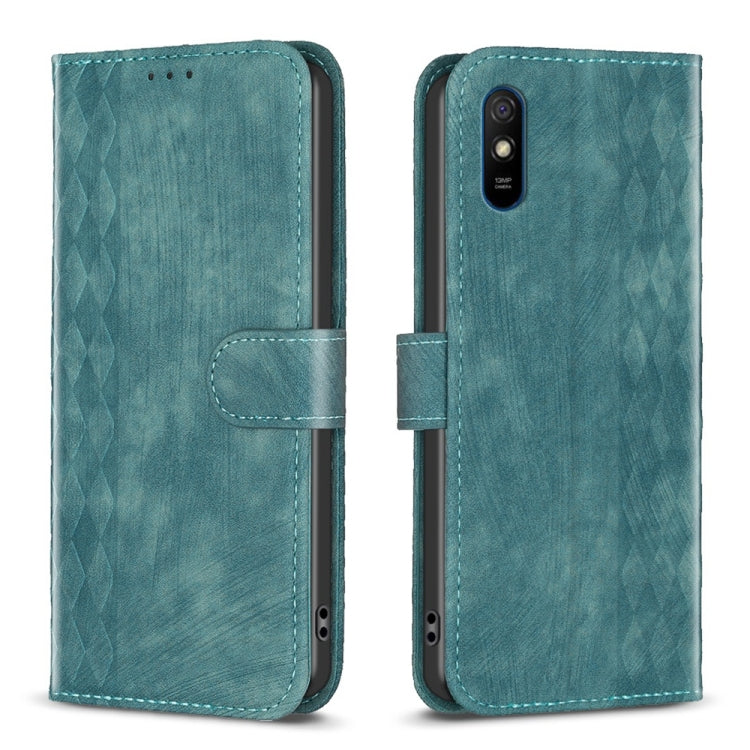 For Xiaomi Redmi 9A Plaid Embossed Leather Phone Case(Green) by buy2fix