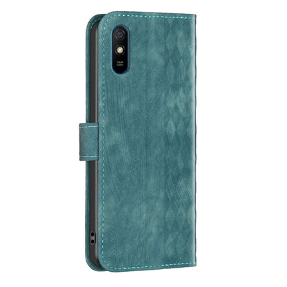 For Xiaomi Redmi 9A Plaid Embossed Leather Phone Case(Green) by buy2fix