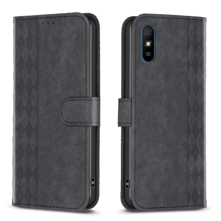 For Xiaomi Redmi 9A Plaid Embossed Leather Phone Case(Black) by buy2fix