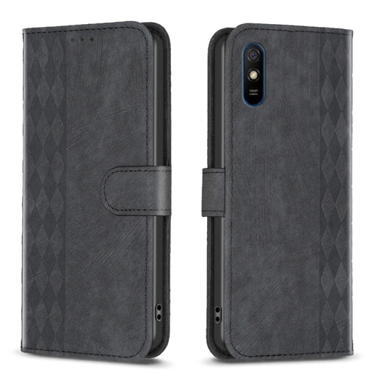 For Xiaomi Redmi 9A Plaid Embossed Leather Phone Case(Black) by buy2fix
