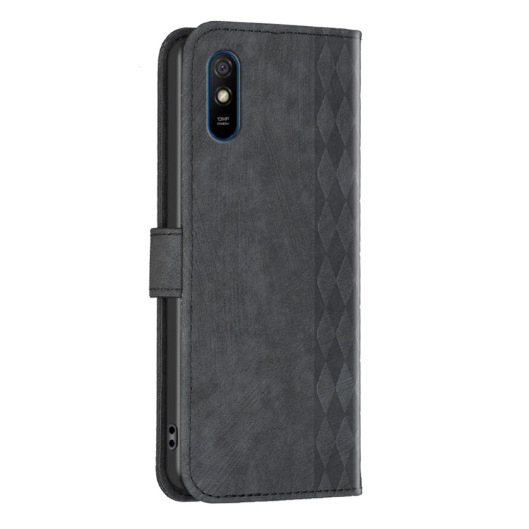 For Xiaomi Redmi 9A Plaid Embossed Leather Phone Case(Black) by buy2fix