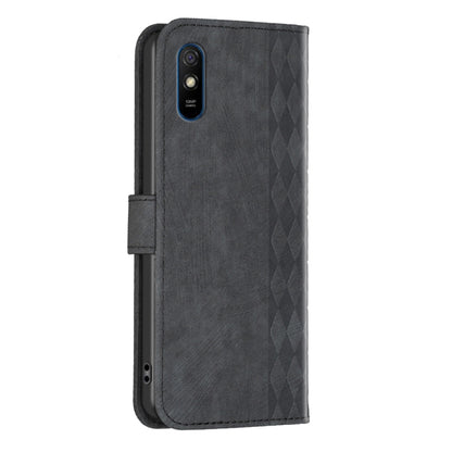 For Xiaomi Redmi 9A Plaid Embossed Leather Phone Case(Black) by buy2fix