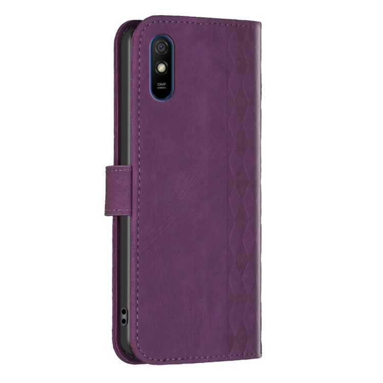 For Xiaomi Redmi 9A Plaid Embossed Leather Phone Case(Purple) by buy2fix