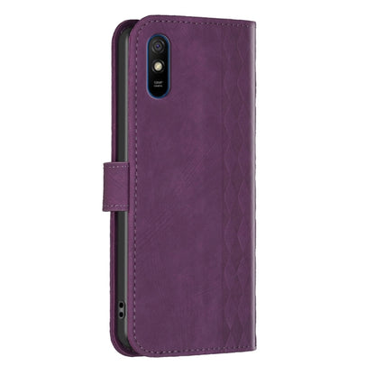 For Xiaomi Redmi 9A Plaid Embossed Leather Phone Case(Purple) by buy2fix