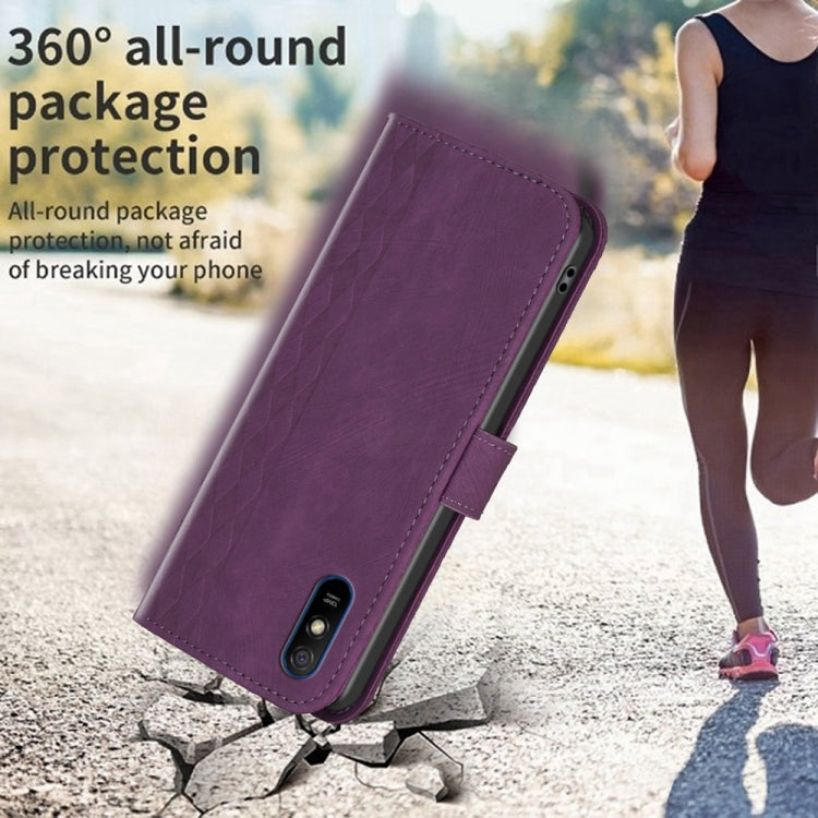 For Xiaomi Redmi 9A Plaid Embossed Leather Phone Case(Purple) by buy2fix