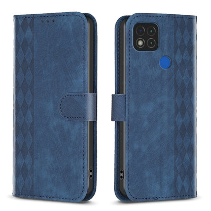 For Xiaomi Redmi 9C Plaid Embossed Leather Phone Case(Blue) by buy2fix