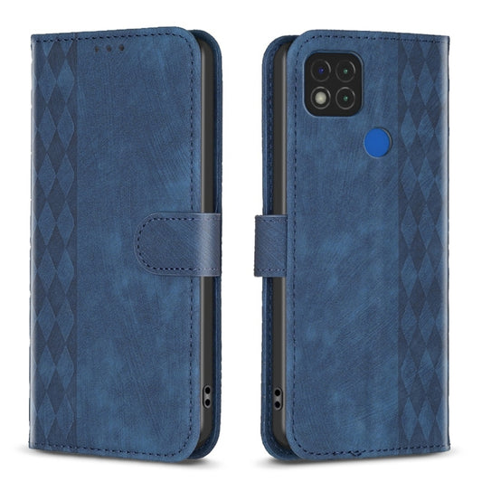 For Xiaomi Redmi 9C Plaid Embossed Leather Phone Case(Blue) by buy2fix