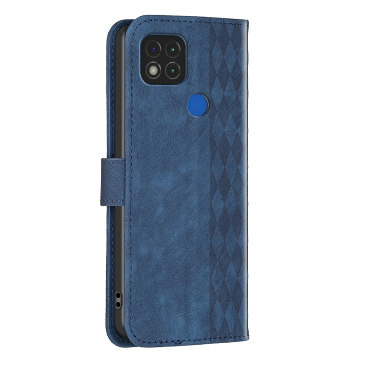 For Xiaomi Redmi 9C Plaid Embossed Leather Phone Case(Blue) by buy2fix