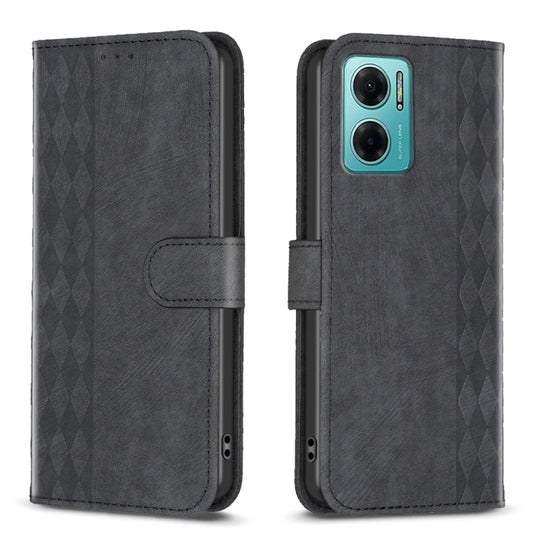 Pour Xiaomi Redmi 10 5G / Note 11E Étui de téléphone en cuir gaufré à carreaux (Noir)