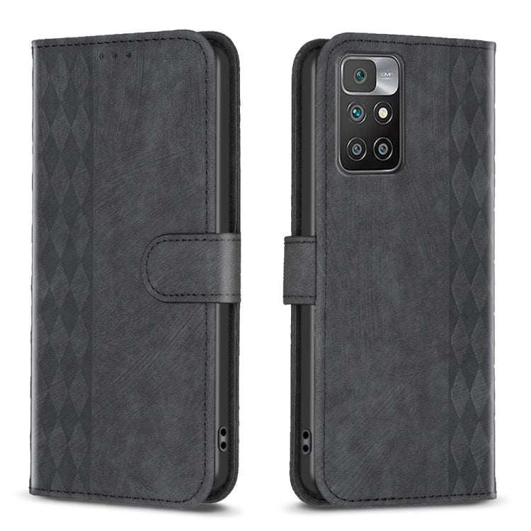 For Xiaomi Redmi 10 2022 Plaid Embossed Leather Phone Case(Black) by buy2fix