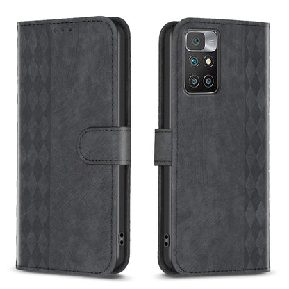 For Xiaomi Redmi 10 2022 Plaid Embossed Leather Phone Case(Black) by buy2fix