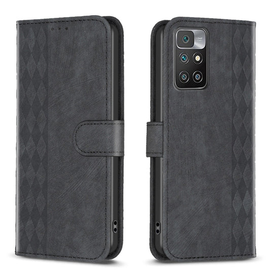 For Xiaomi Redmi 10 2022 Plaid Embossed Leather Phone Case(Black)