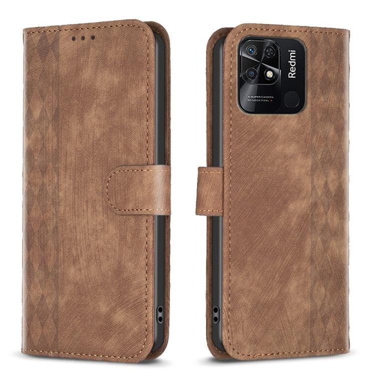 For Xiaomi Redmi 10C Plaid Embossed Leather Phone Case(Brown) by buy2fix