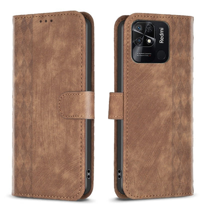 For Xiaomi Redmi 10C Plaid Embossed Leather Phone Case(Brown) by buy2fix