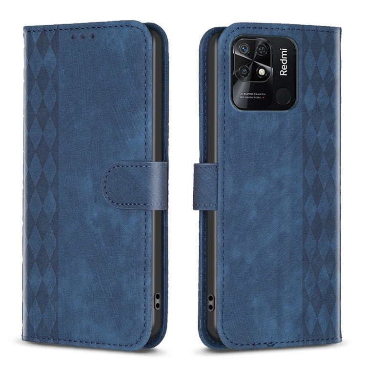 For Xiaomi Redmi 10C Plaid Embossed Leather Phone Case(Blue) by buy2fix