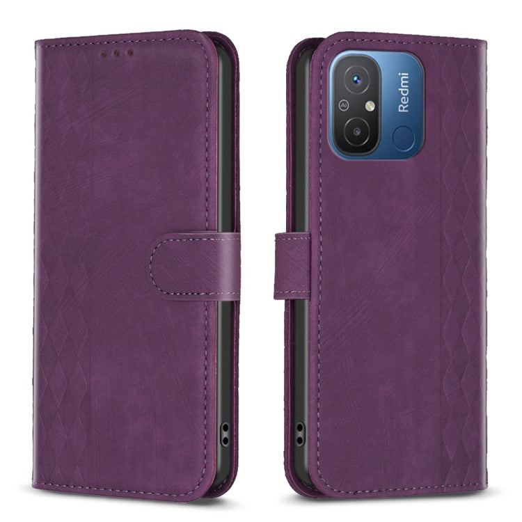 For Xiaomi Redmi 12C Plaid Embossed Leather Phone Case(Purple) by buy2fix