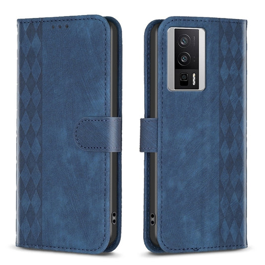 For Xiaomi Redmi K60 / K60 Pro Plaid Embossed Leather Phone Case(Blue) - Xiaomi Cases by buy2fix | Online Shopping UK | buy2fix
