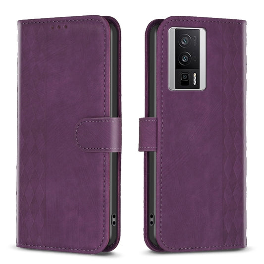 For Xiaomi Redmi K60 / K60 Pro Plaid Embossed Leather Phone Case(Purple) - Xiaomi Cases by buy2fix | Online Shopping UK | buy2fix