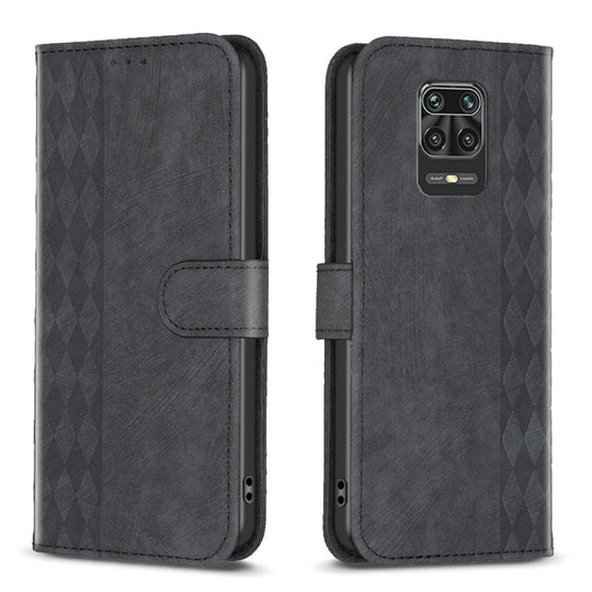 Pour Xiaomi Redmi Note 9 Pro Étui de téléphone en cuir gaufré à carreaux (Noir)