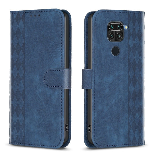 For Xiaomi Redmi Note 9 Plaid Embossed Leather Phone Case(Blue)