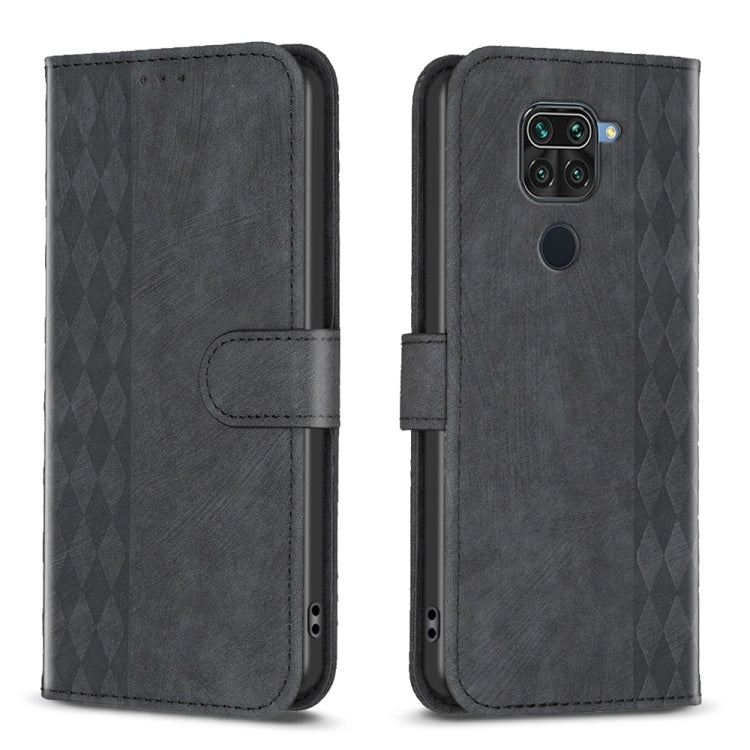 For Xiaomi Redmi Note 9 Plaid Embossed Leather Phone Case(Black) by buy2fix