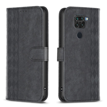For Xiaomi Redmi Note 9 Plaid Embossed Leather Phone Case(Black) by buy2fix