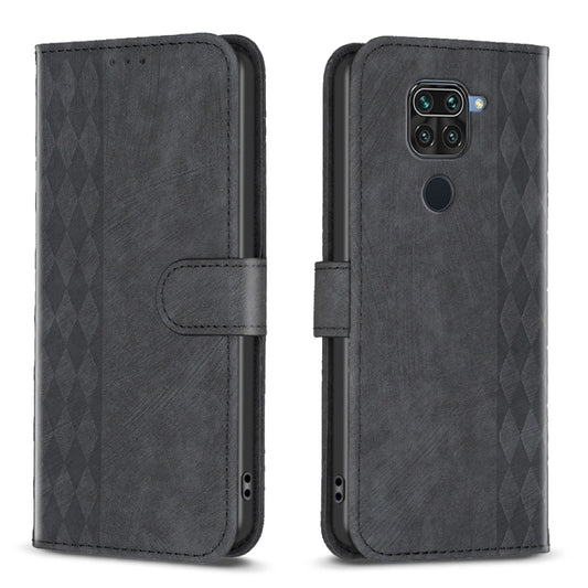For Xiaomi Redmi Note 9 Plaid Embossed Leather Phone Case(Black) by buy2fix