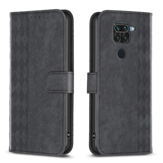 For Xiaomi Redmi Note 9 Plaid Embossed Leather Phone Case(Black)