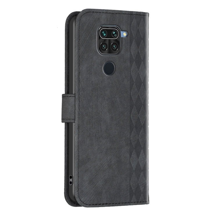 For Xiaomi Redmi Note 9 Plaid Embossed Leather Phone Case(Black) by buy2fix