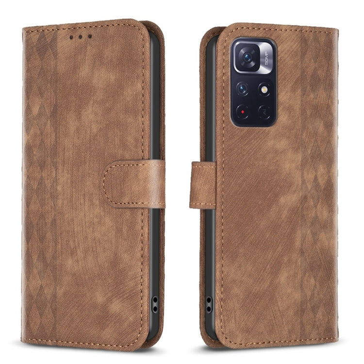 For Xiaomi Redmi Note 11 Plaid Embossed Leather Phone Case(Brown) by buy2fix