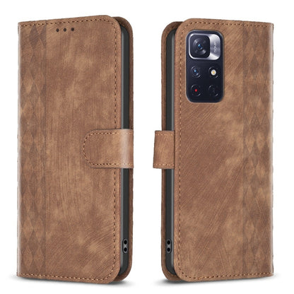 For Xiaomi Redmi Note 11 Plaid Embossed Leather Phone Case(Brown) by buy2fix