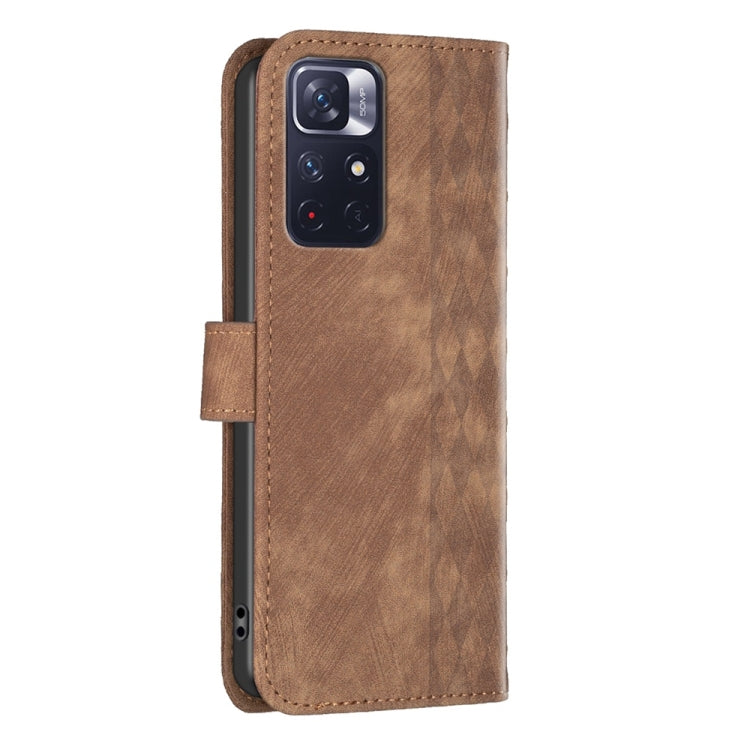 For Xiaomi Redmi Note 11 Plaid Embossed Leather Phone Case(Brown) by buy2fix