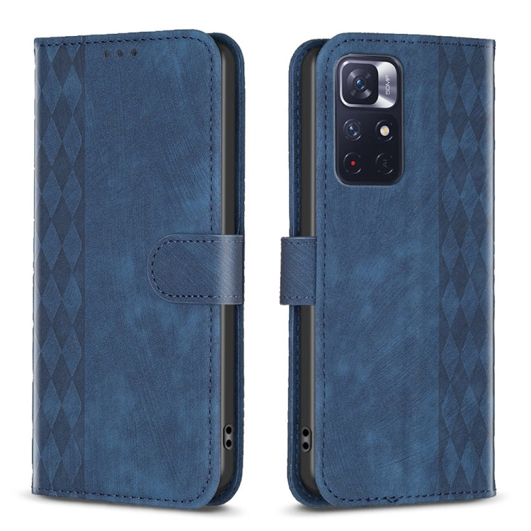 For Xiaomi Redmi Note 11 Plaid Embossed Leather Phone Case(Blue) by buy2fix