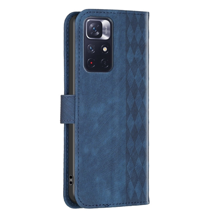 For Xiaomi Redmi Note 11 Plaid Embossed Leather Phone Case(Blue) by buy2fix