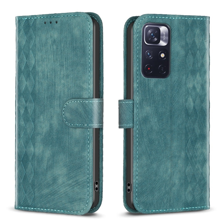 For Xiaomi Redmi Note 11 Plaid Embossed Leather Phone Case(Green) by buy2fix