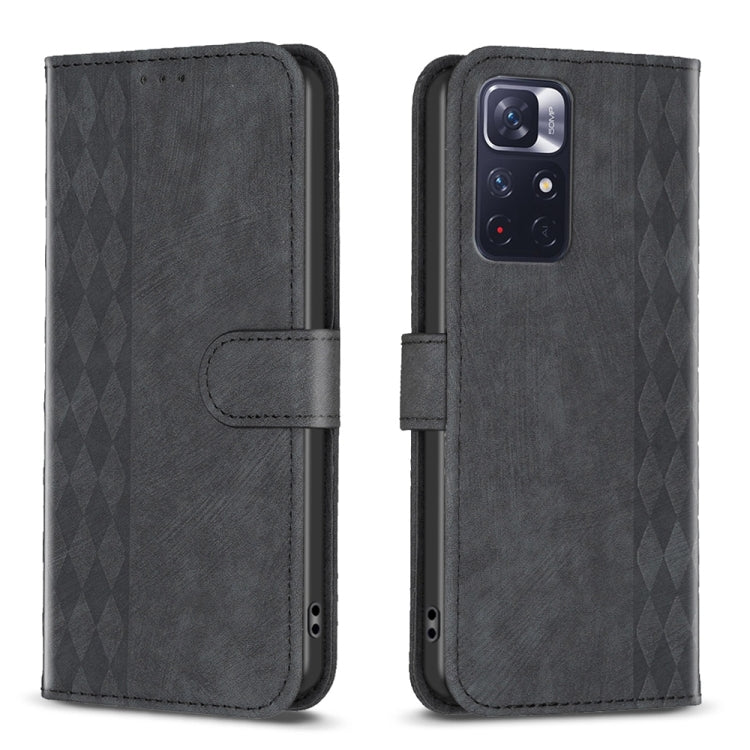 For Xiaomi Redmi Note 11 Plaid Embossed Leather Phone Case(Black) by buy2fix