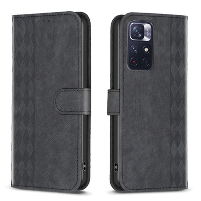 For Xiaomi Redmi Note 11 Plaid Embossed Leather Phone Case(Black) by buy2fix